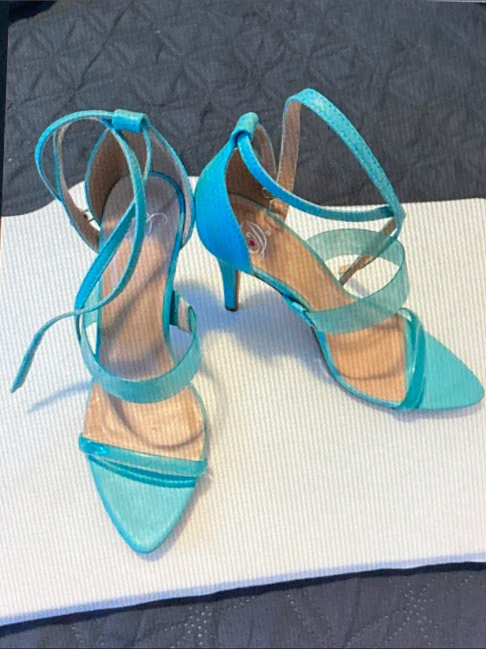 Teal Strappy Pointed-Toe High Heel Sandals
